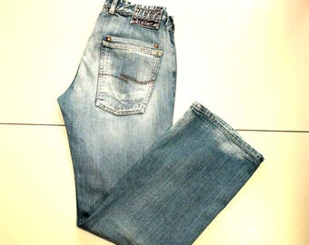 Vintage Men&#39;s  Blue Denim JACK JONES Button Straight Leg Distressed Jeans W 32 L 32