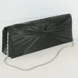Vintage Black Satin Magnetic Snap Hand Bag Shoulder Bag Clutch Bag Evening Under Arm Bag