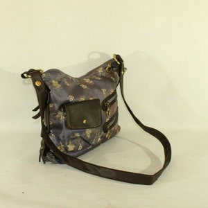Vintage Women&#39;s Purple Fabric & Brown Looks Leather PRAPA Zip Shoulder Messenger Cross Body Bag