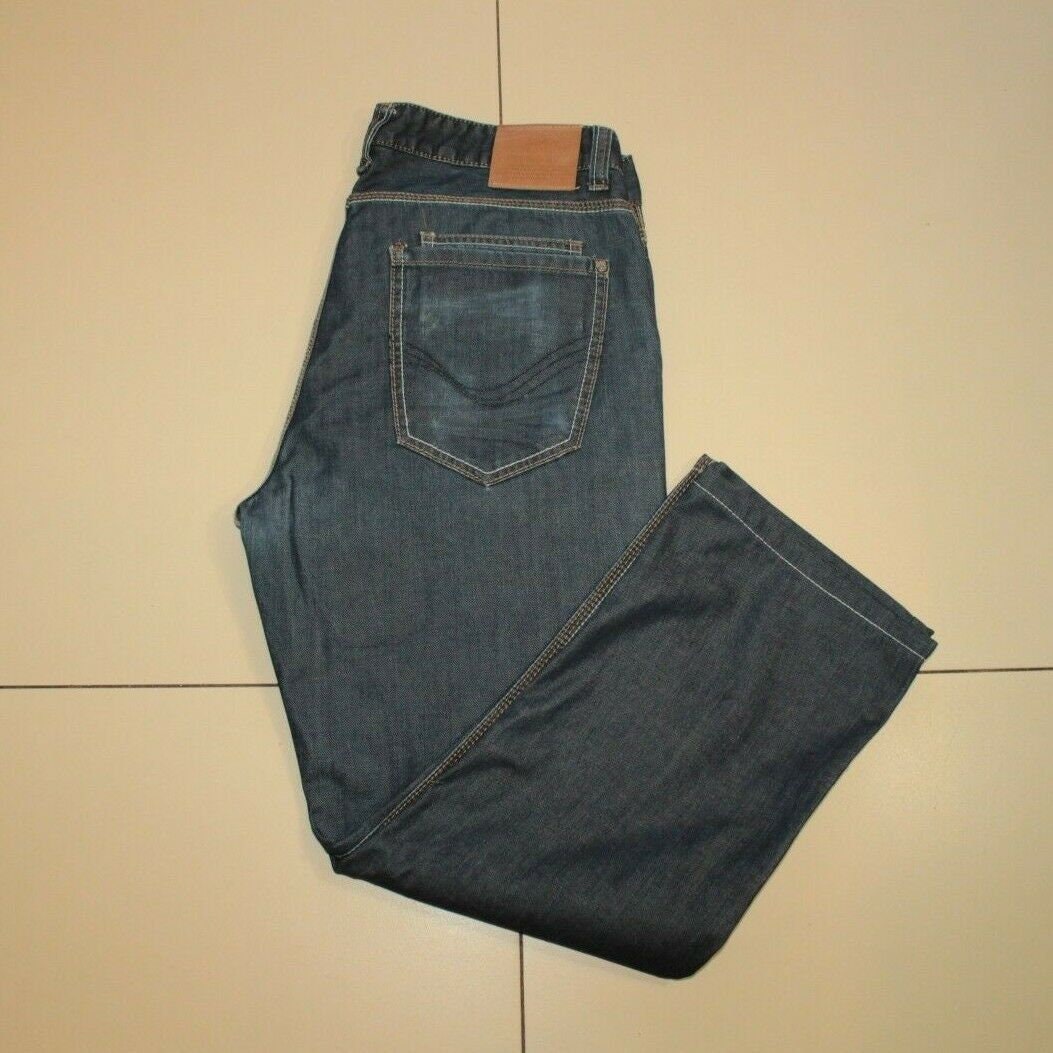 Image of Vintage Men's Blue Denim Glenwood 1982 Zip Crumpled Straight Leg Casual Jeans W 34 L