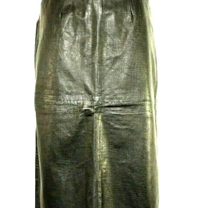 Vintage Schwarz Kroko Print Leder Zip Wadenlang Gerader Casual Rock Größe 10 / 40 L 29