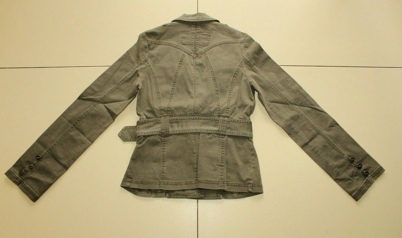 Vintage Khaki Cotton Blend JANE NORMAN Button Belted Fitted Jacket Blazer Size 10 38