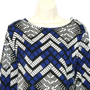 Vintage Women&#39;s Blue Multi Fabric BHS Button Back 3/4 Sleeve Casual Top Blouse 18 / 46