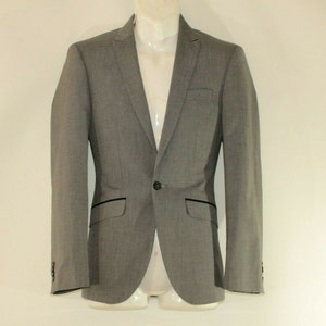 Vintage Grey Fabric TAYLOR & WRIGHT Button Slim Fit Fitted Formal Suit Jacket Blazer Size 36R