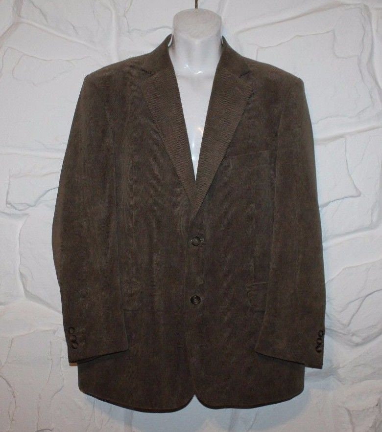 Image of Vintage Brown Corduroy Made By Xo Tailored Fit Hip Length Jacket Blazer Chest Size 47"