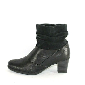 Vintage Women&#39;s Black Leather & Suede RIEKER Zip Mid Heel Casual Ankle Boots Size 3 / 36