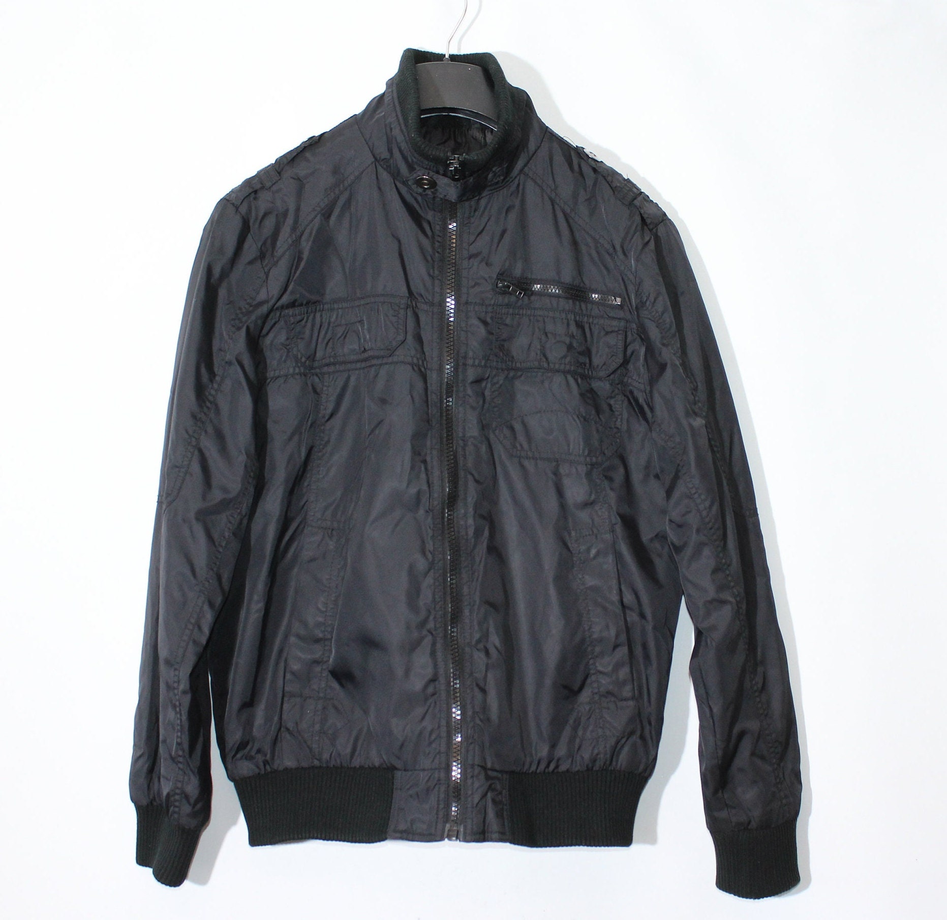 Vintage Black Fabric CEDARWOOD STATE Zip High Neck Bomber Casual Jacket  Size M - Etsy