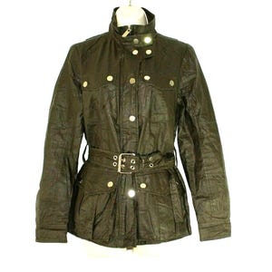 Giacca da donna vintage marrone impermeabile con cerniera e cintura ZARA, lunghezza fianchi, taglia S