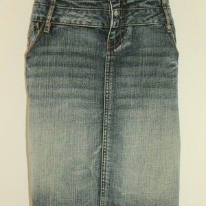 Vintage Women&#39;s Blue Denim SUBLEVEL Zip Mini Straight Distressed Skirt Size XL, L 21