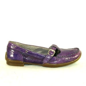 Vintage Women's Purple Leather ZOO Slip On Buckle Moccasins Casual Flats Shoes Sz 5 / 38