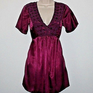 Vintage  Burgundy Look Satin & Lace VERO MODA Casual Summer Tunic Dress Top Size S