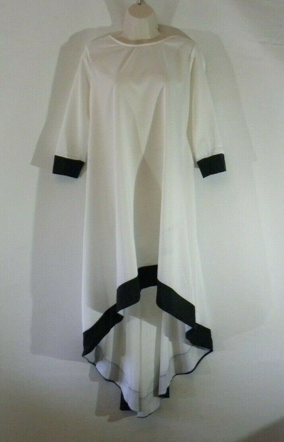 Vintage Women's White Fabric 3 / 4 Sleeve High Low Dipped Hem Assymetric Dress Size XL