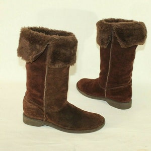 Vintage damstövlar i brun mocka och fuskpäls, NEW LOOK, halvhöga vinterstövlar, storlek 5/38 bild 5