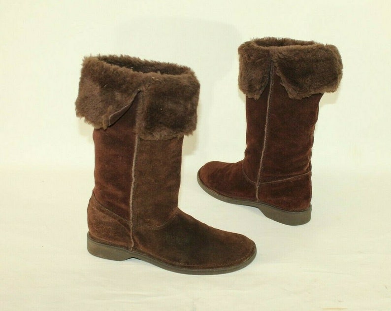 Vintage damstövlar i brun mocka och fuskpäls, NEW LOOK, halvhöga vinterstövlar, storlek 5/38 bild 5