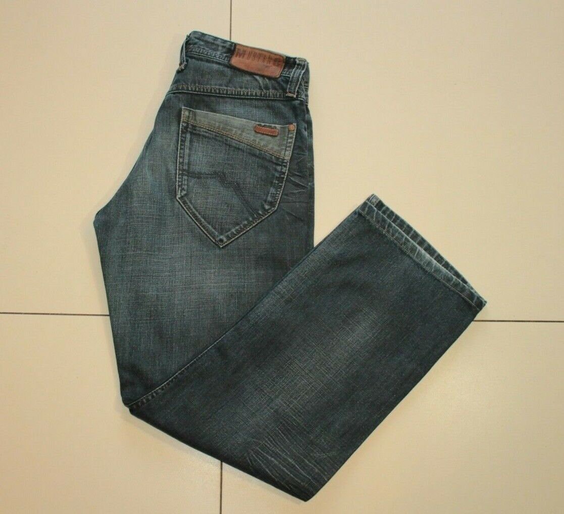 Image of Vintage Men's Dark Blue Denim Mustang Button Faded Straight Leg Jeans W 31 L 29