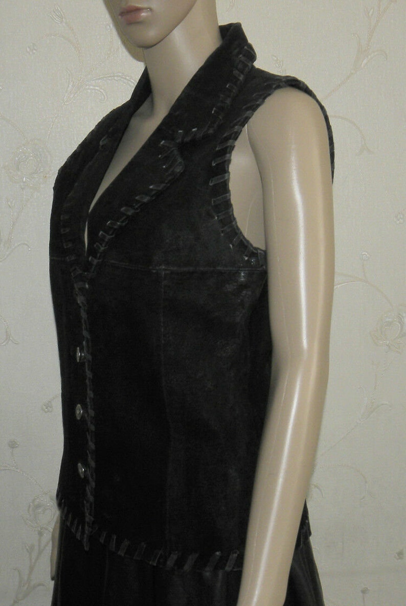 Vintage Women/'s Black Suede SINCLAIR Button Fitted Western Cowboy Waistcoats Size 34 36