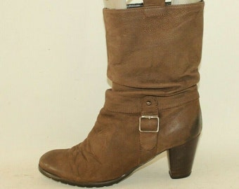 Vintage Women's Brown Leather MANFIELD Pull On Riding Casual Mid Calf Boots Size 7.5 /41