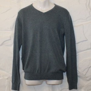 Vintage gris azul algodón tejida H & M V cuello manga larga Top Jumper suéter tamaño M