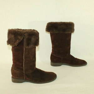 Vintage damstövlar i brun mocka och fuskpäls, NEW LOOK, halvhöga vinterstövlar, storlek 5/38 bild 2