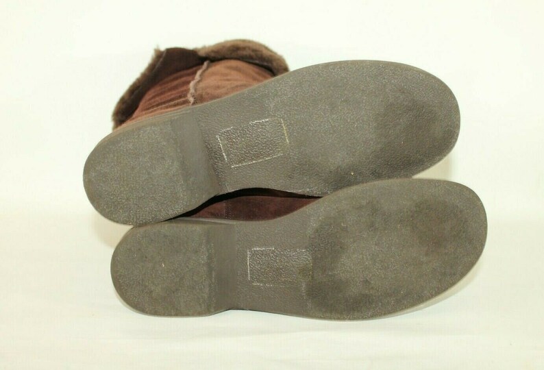 Vintage damstövlar i brun mocka och fuskpäls, NEW LOOK, halvhöga vinterstövlar, storlek 5/38 bild 9