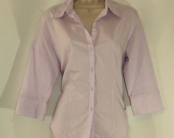 Vintage Purple Fabric TOPSHOP Button Fitted 3/4 Sleeve Casual T-Shirt Blouse Size 14 /42