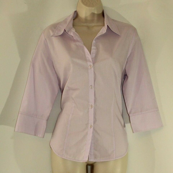 Vintage Purple Fabric TOPSHOP Button Fitted 3/4 Sleeve Casual T-Shirt Blouse Size 14 /42