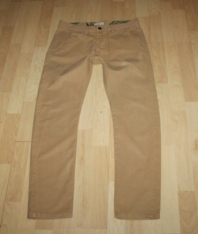 Image of Vintage Men's Beige Cotton River Island Button Straight Leg Jeans Trousers Size 28 L 29