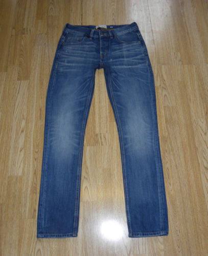 Image of Vintage Men's Blue Denim River Island Button Distressed Stonewashed Slim Jeans Size W 30 L 33