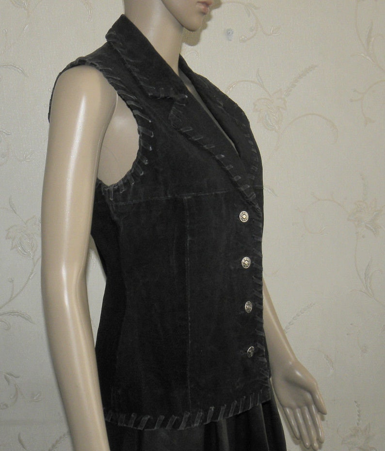 Vintage Women/'s Black Suede SINCLAIR Button Fitted Western Cowboy Waistcoats Size 34 36