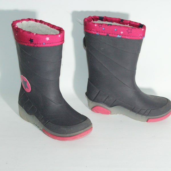 Enfants Filles Caoutchouc Noir Pull Sur Doublure Amovible Bout Rond Mi-mollet Marche Wellington Bottes Taille 7/24