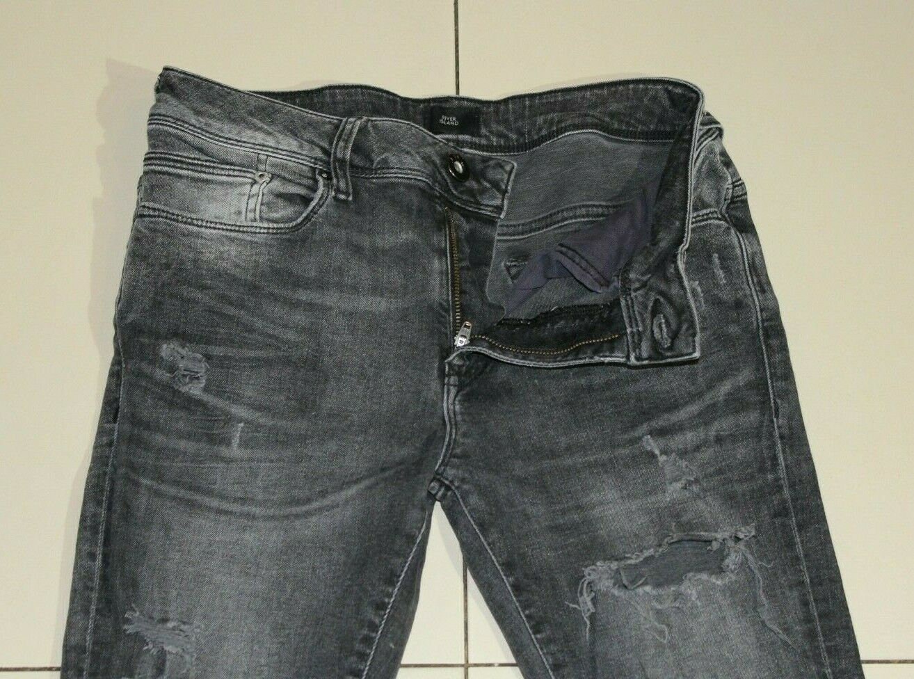 Vintage Men's Grey Denim RIVER ISLAND Zip Slim Skinny Ripped Casual Jeans Size 30 L 32 Etsy UK