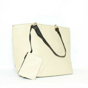 Vintage Women&#39;s Black & Ivory Faux Leather GEORGE Magnetic Hand Bag Shoulder Tote Bag