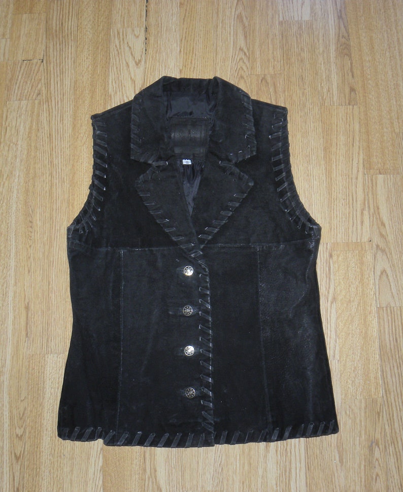 Vintage Women/'s Black Suede SINCLAIR Button Fitted Western Cowboy Waistcoats Size 34 36