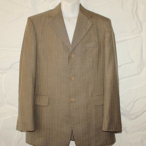Vintage Grey Fabric MANHATTAN Button Fitted Hip Length Casual Jacket Blazer Chest Sz 46&quot;