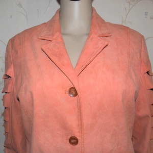 Vintage Stunning Coral Suede Button Fitted Strap Summer Casual Jacket Blazer Sz 10 / 38