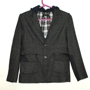 Vintage Amazing Grey Polyester RIVER ISLAND Button Fitted Hooded Jacket Blazer Sz 11 Yrs