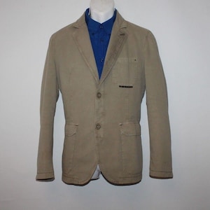 Vintage Super Brown Khaki GAS BASIC Button Tailored Fit Hip Length Jacket Blazer Size 50