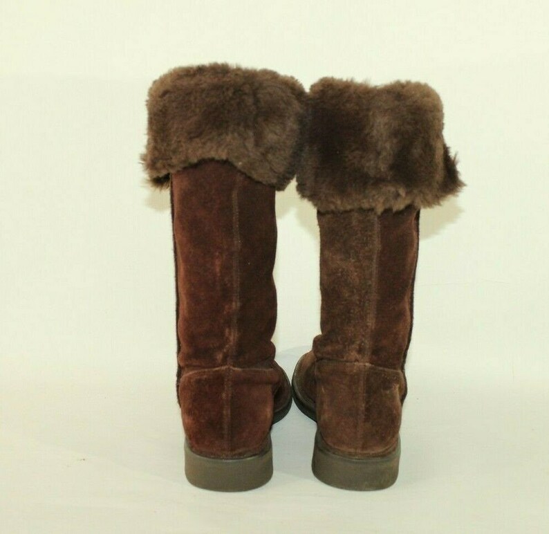 Vintage damstövlar i brun mocka och fuskpäls, NEW LOOK, halvhöga vinterstövlar, storlek 5/38 bild 6