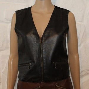 Vintage Superb Black Leather & Other Zip Fitted Biker Riding Cowboy Waistcoats Size S