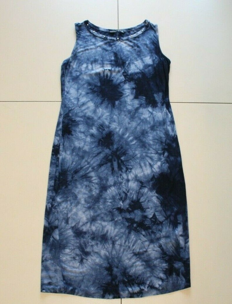Vintage Variegated Blue Fabric ATMOSPHER Long Casual Summer Sleeveless Dress Size 14 42