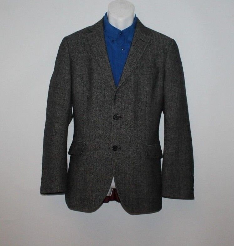 Image of Vintage Grey Herringbone Jan Paulsen Button Tailored Fit Hip Length Jacket Blazer Sz 50