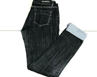Vintage Women&#39;s Blue Black Denim DOLCE AND ROSA Zip Stretch Slim Jeans Size 12 / 40 L 30