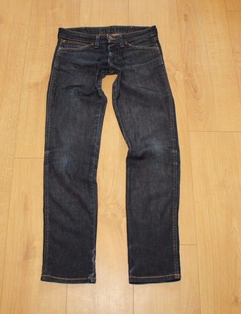 Image of Vintage Men's Blue Denim Wrangler Zip Low Rise Stonewashed Skinny Dark Wash Jeans W 26 L 30