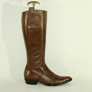 Vintage Women&#39;s Brown Leather NOVITA Zip Pointed Knee High Low Heel Boots Size 3.5 / 36