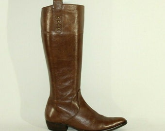 Botas femininas vintage de couro marrom NOVITA com zíper pontudo e salto alto e baixo tamanho 3,5 / 36