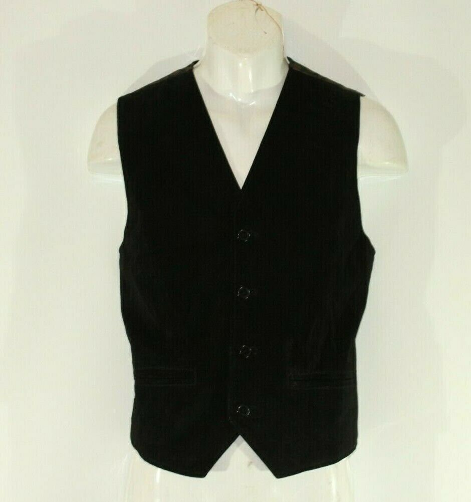 Image of Vintage Man's Black Suede & Other Button Cowboy Western Biker Waistcoat Size 42/52