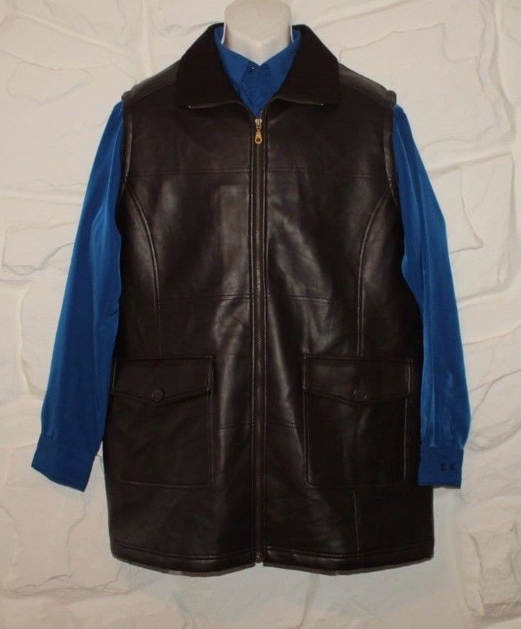 Image of Vintage Brown Look Leather Marca Zip Hip Length Casual Riding Jacket Waistcoat 42/52
