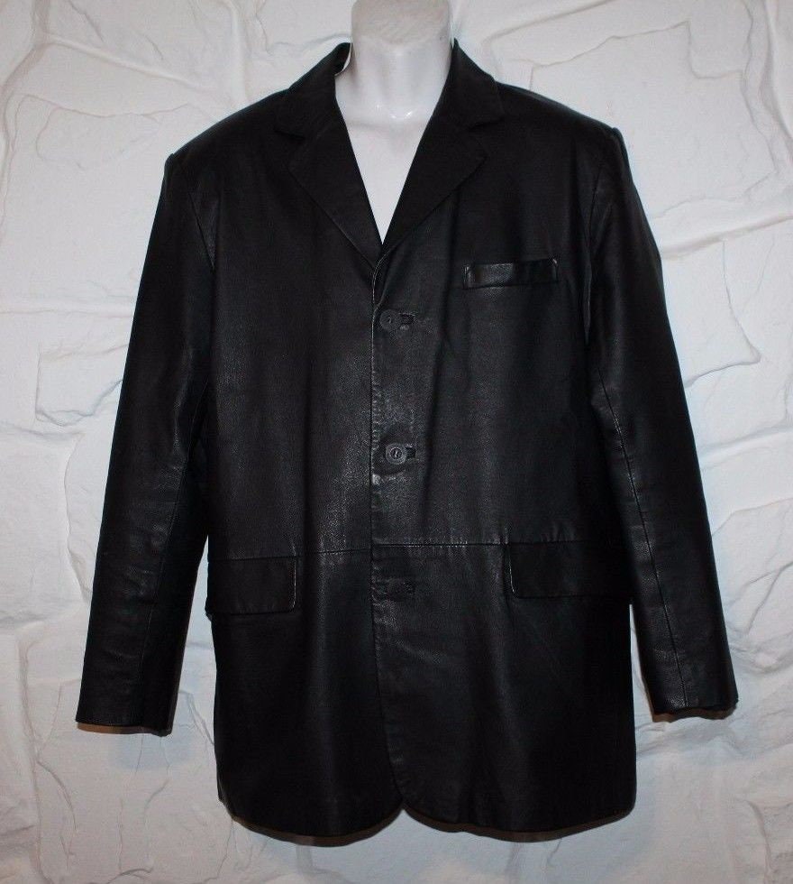 Vintage cuero negro CLOCKHOUSE botón cadera longitud chaqueta - Etsy España