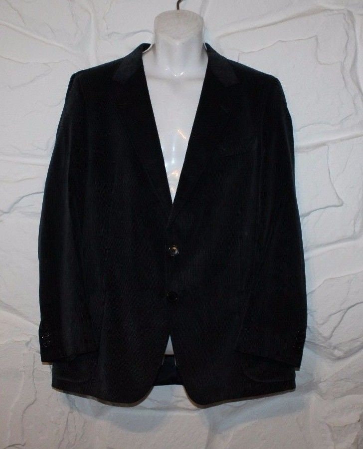 Image of Vintage Dark Blue Striped Velvet Gutco Button Hip Length Jacket Blazer Chest Size 43"