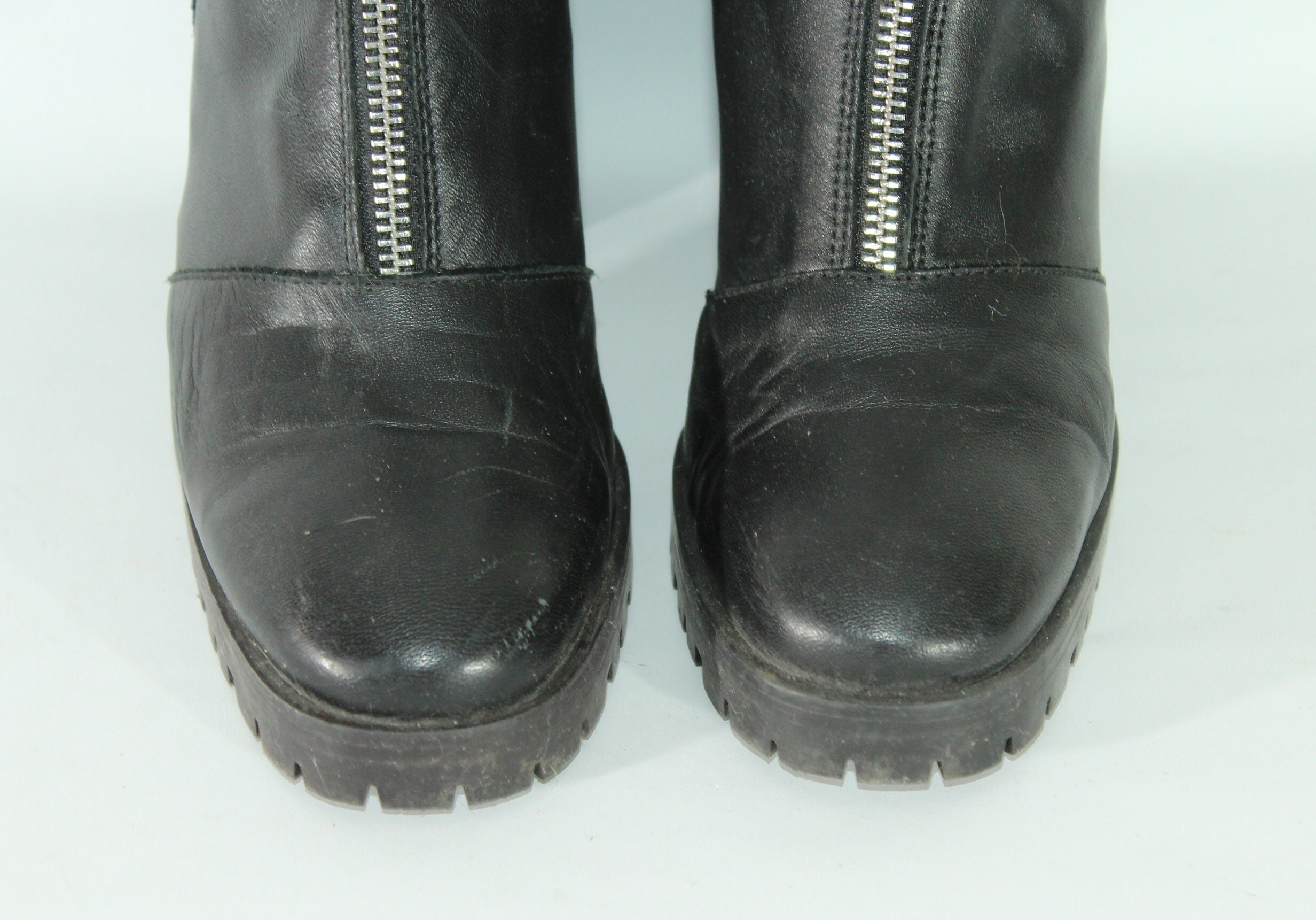 Zara Black Front-Zip Leather Platform Boots Black Leather Thigh High Platform Boots ZARA | Mercari main image 3